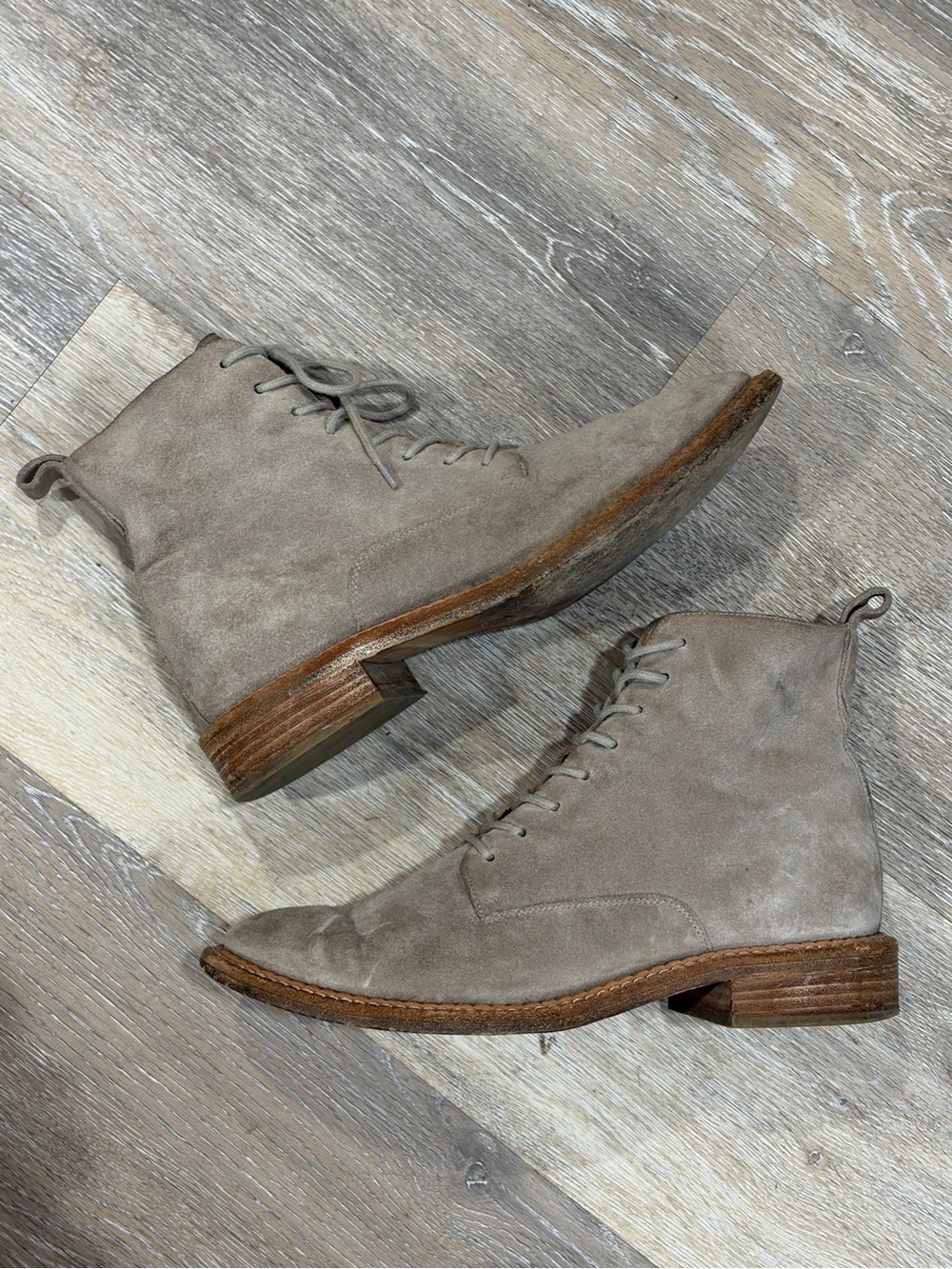 Women's Taupe Suede Lace-Up Ankle Boots